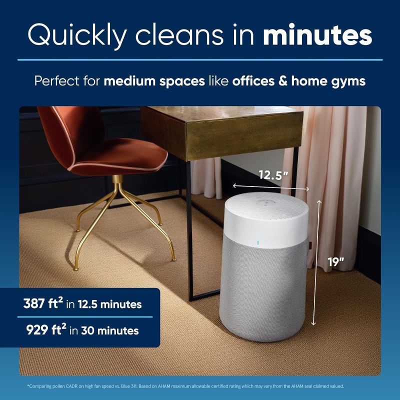 Photo 2 of BLUEAIR Air Purifiers for Medium Rooms, Bedroom, Kitchen, Cleans 1,858 sqft in one hour, HEPASilent Smart Air Cleaner for Home, Pets, Allergies, Virus , Dust, Mold, Smoke - Blue Pure 311i Max