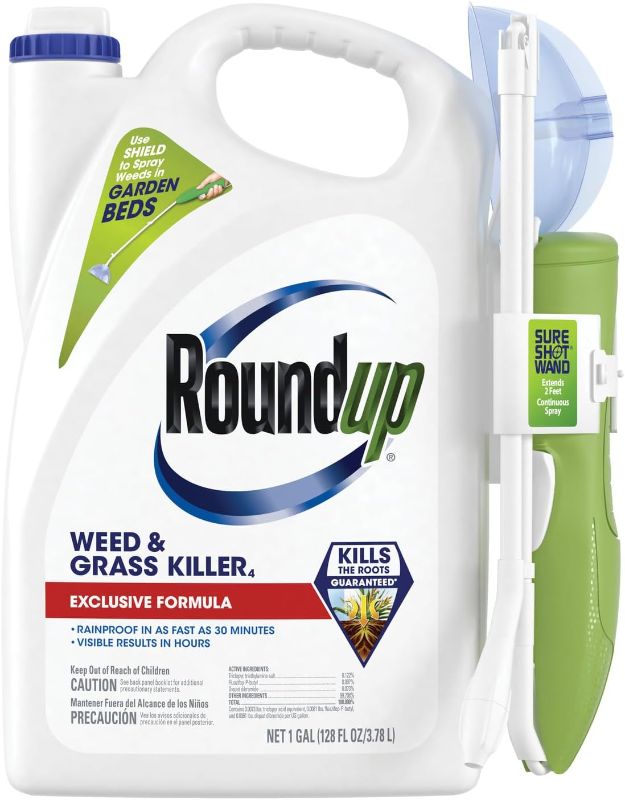 Photo 1 of Roundup Weed & Grass Killer with Sure Shot Wand, Use in and Around Flower Beds, Trees, and Driveways, 1 gal.