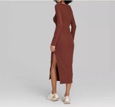 Photo 2 of XS Women's Long Sleeve Brown Rib Knit Midi Dress 