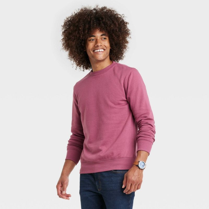 Photo 1 of Large Men's Regular Fit Crewneck Pullover Sweatshirt - Goodfellow & Co™ Dark Pink