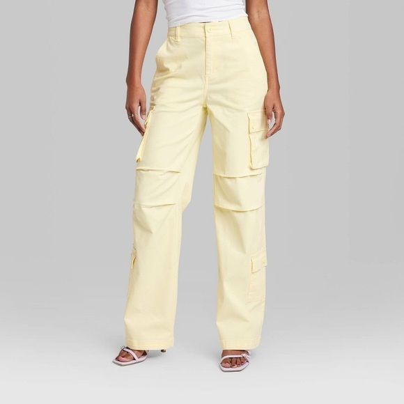 Photo 1 of Large Women's High-Rise Cargo Utility Pants - Wild Fable Light Yellow 