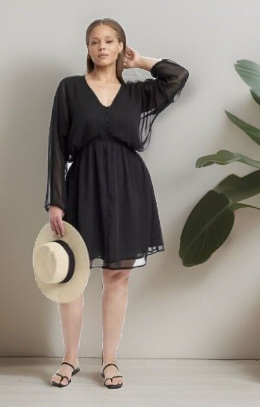 Photo 1 of Large A New Day Women's Black Crepe Chiffon Empire Waist Mini Dress