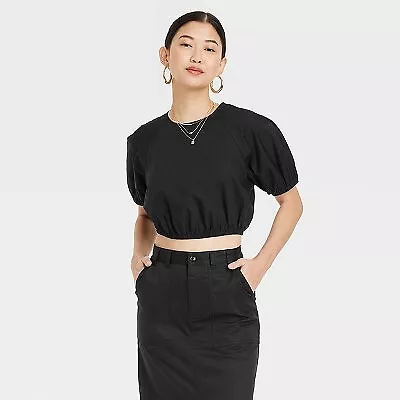 Photo 1 of Medium Women's Slim Fit Puff Short Sleeve Top - A New Day Black 