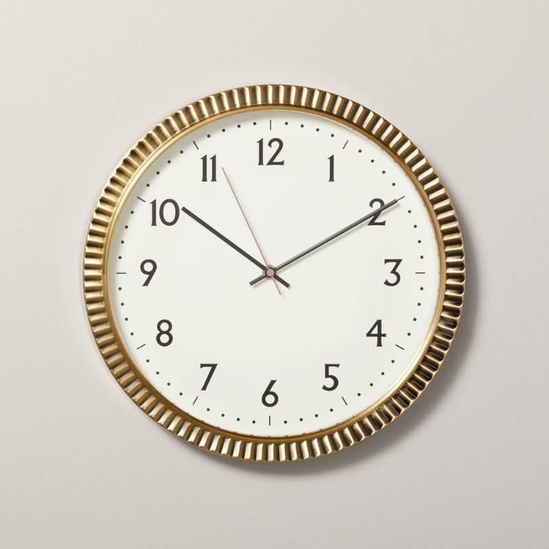 Photo 1 of 14" Pleated Brass Round Analog Wall Clock Antique Finish - Hearth & Hand™ with Magnolia