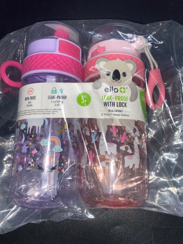 Photo 1 of Ello 16oz 2pk Plastic Stratus Kids' Water Bottles Pink/Purple