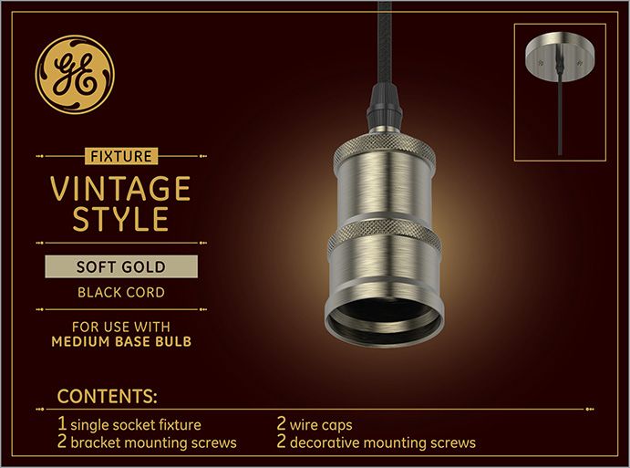 Photo 1 of GE Style Socket Fixture Soft Gold Black Cord for Use with Medium Base Bulb