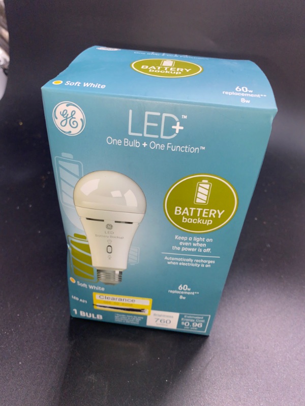 Photo 3 of GE LED+ Backup Battery LED Light Bulb 60 Watt Soft White A21 Bulb Medium Base