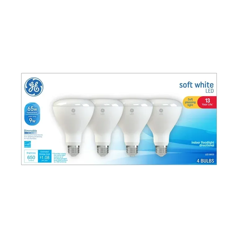 Photo 1 of GE LED Light Bulbs, 65 Watt, Soft White, BR30 Floodlights, Medium Base, Frosted Finish, 13yr, 4pk