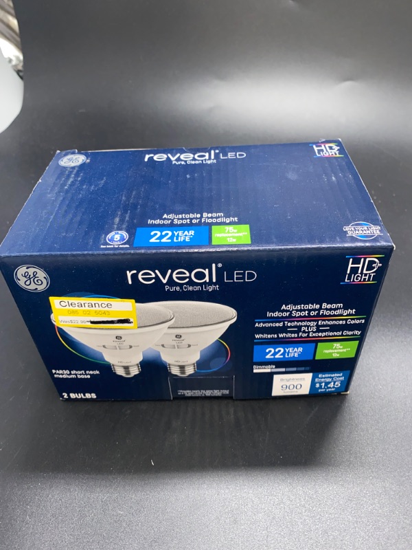 Photo 2 of GE 12W 2pk Reveal Short Neck LED Medium Base Light Bulbs