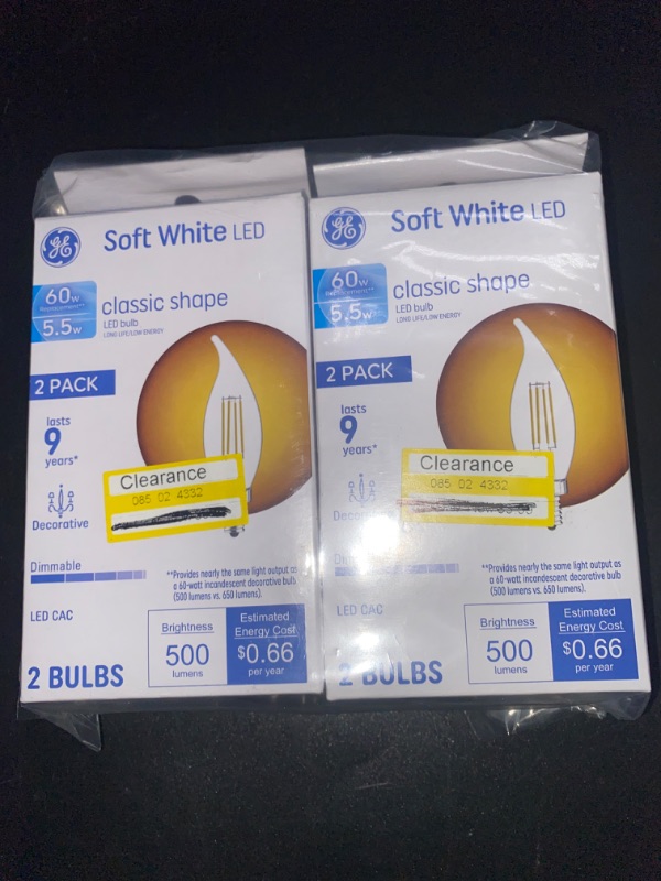 Photo 2 of 2- GE 2pk 5.5 Watts Soft White Candelabra Base LED Decorative Light Bulbs