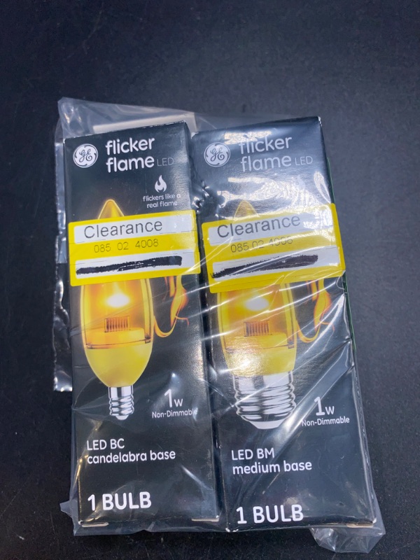 Photo 1 of 2- GE LED Bullet Shape Light Bulb Flicker Flame Candelabra Base 1 Watt