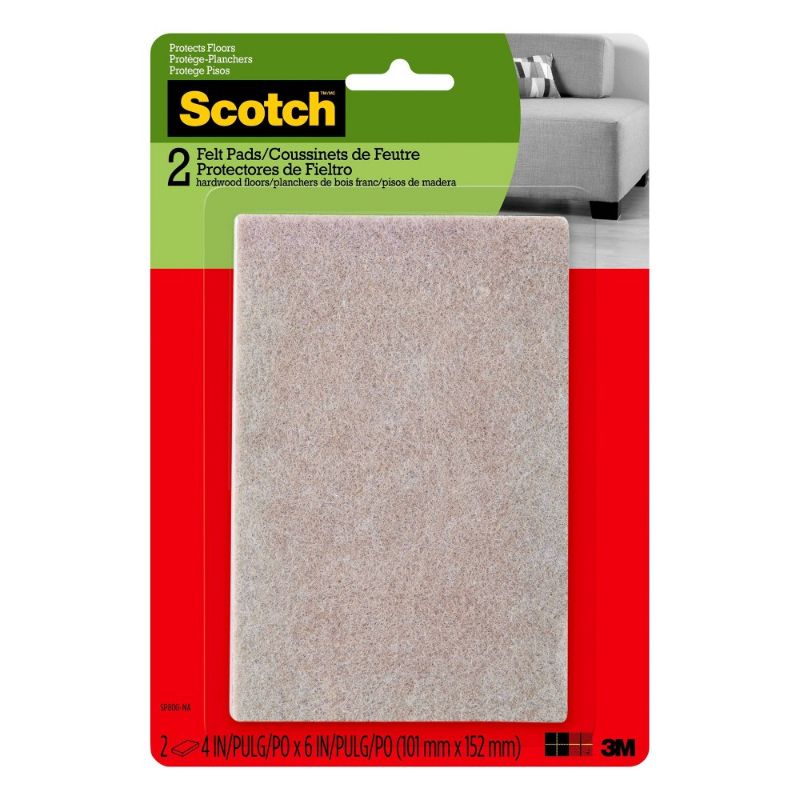 Photo 1 of 2- 4 in. X 6 in. Beige Rectangle Surface Protection Felt Floor Pads (2-Pack)