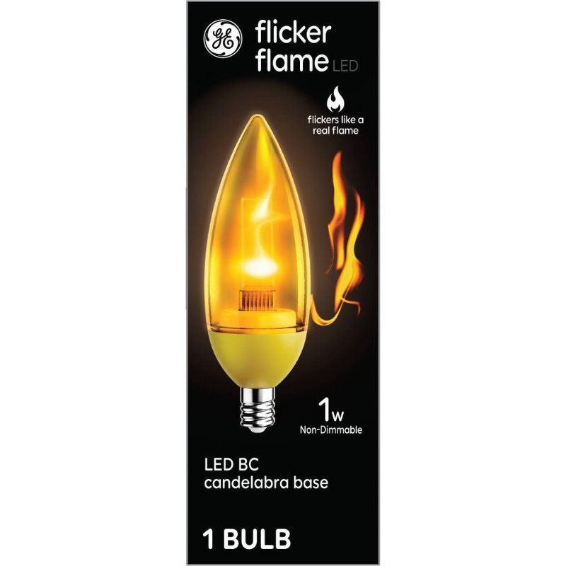 Photo 1 of 2- GE 93130689 LED Bullet Shape Light Bulb Flicker Flame Candelabra Base 1 Watt - Quantity 1