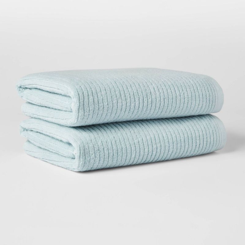 Photo 1 of 2pk Quick Dry Ribbed Bath Towel Set Aqua - Threshold