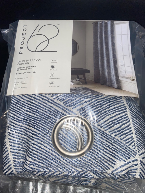 Photo 1 of 1pc 50"x84" Blackout Modern Stroke Window Curtain Panel Blue - Project 62