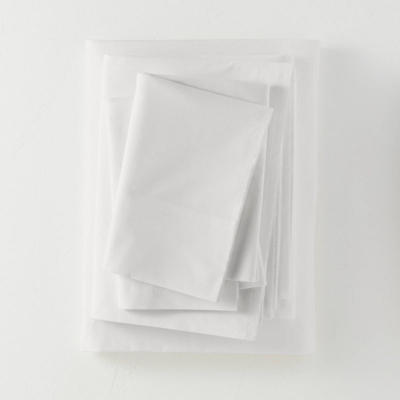 Photo 1 of Full Washed Supima Percale Solid Sheet Set White - Casaluna