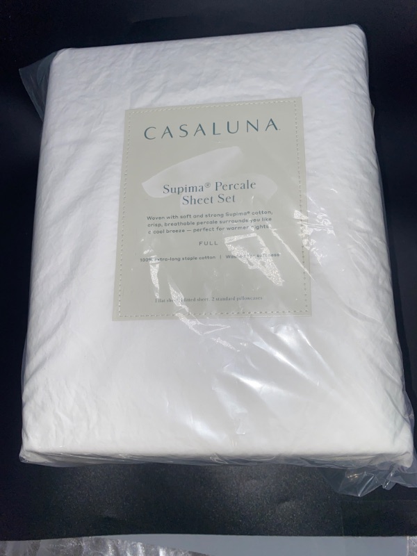 Photo 2 of Full Washed Supima Percale Solid Sheet Set White - Casaluna