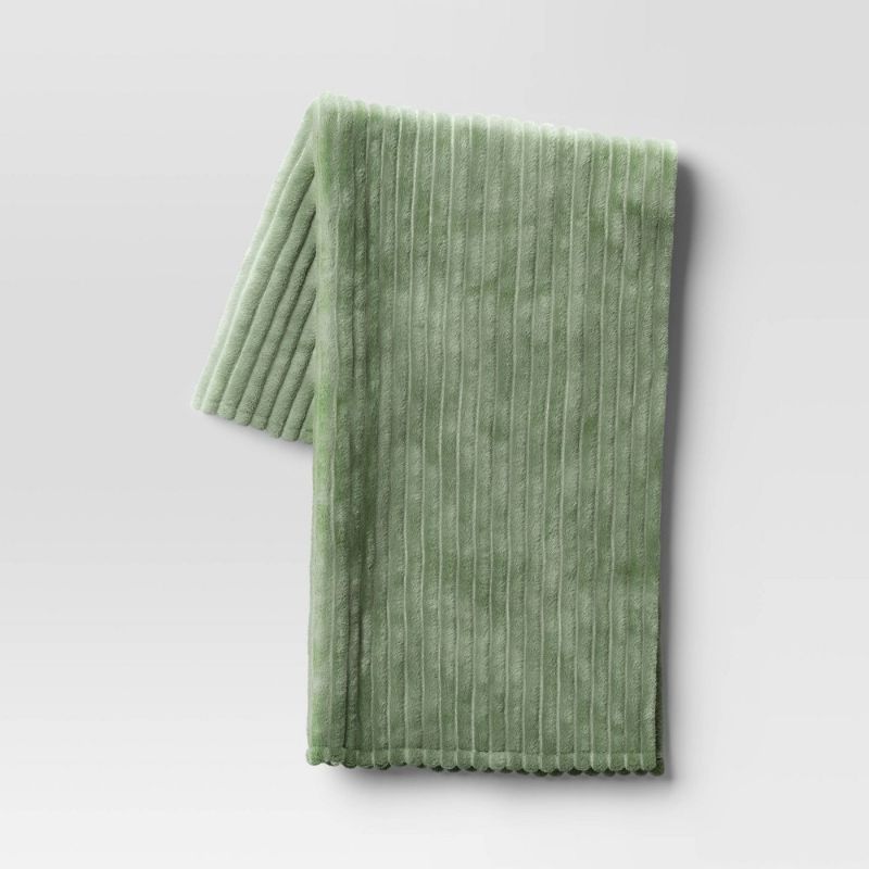 Photo 1 of Channeled Plush Throw Blanket Green - Room Essentials