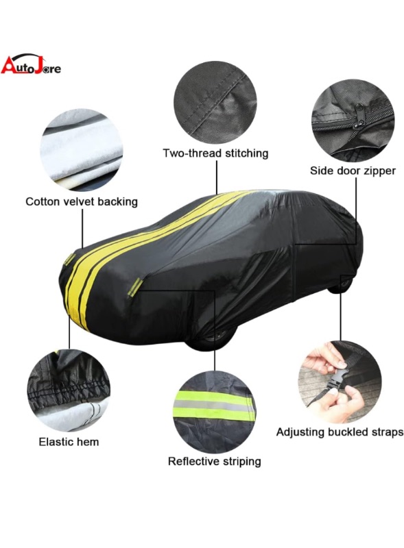 Photo 1 of Full Car Cover for Sedan 6 Layer Door Shape Zipper Design All Weather Snowproof UV Protection Windproof Outdoor Full car Cover, XL Size Universal Fit for Sedan(Length 480x160 inch)