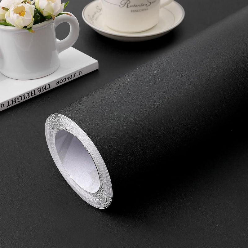 Photo 1 of practicalWs Peel and Stick Wallpaper 15.7" x118" Black Contact Paper for Cabinets and Drawers, Self Adhesive and Removable Vinyl Film Stick Wall Paper, Easy to Apply Bedroom Wall Home Decorative