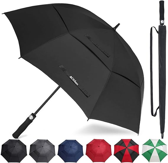 Photo 1 of Golf Umbrella Large 58/62/68 Inch Automatic Open Golf Umbrella Extra Large Oversize Double Canopy Vented Umbrella Windproof Waterproof for Men and Women