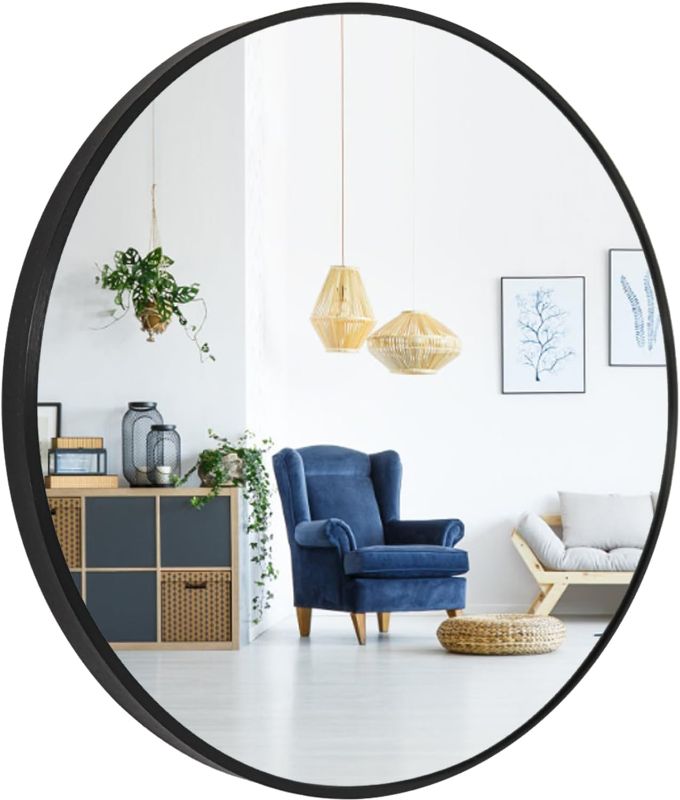 Photo 1 of Black Round Mirror 24 Inch, Round Wall Mirror, Black Bathroom Mirror for Wall, Circle Mirrors for Bathroom, Bedroom, Living Room, Vanity, Entryway, Washroom