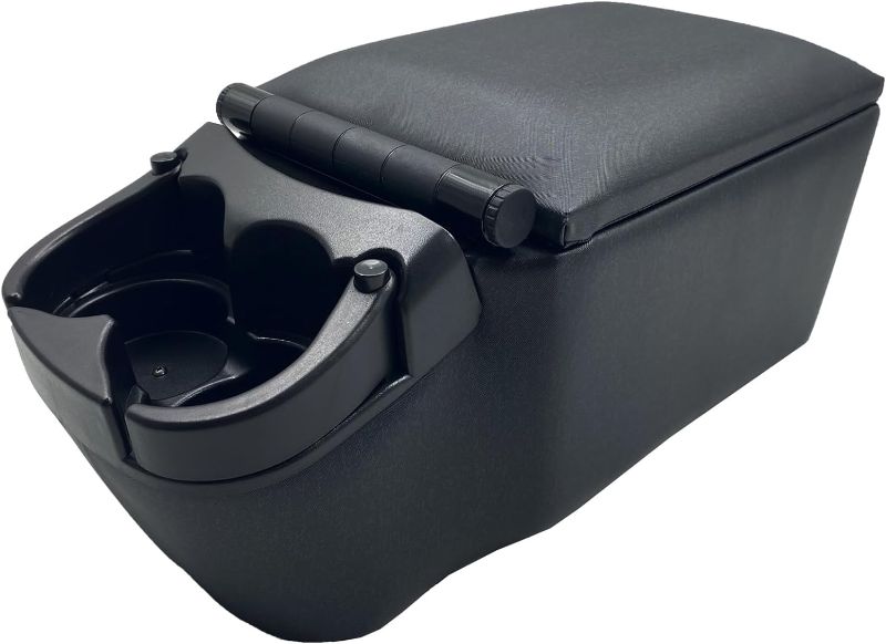 Photo 1 of Universal Truck Seat/Bench Contractor Center Console Business Organizer and Storage with Adjustable Cup Holders, Clip Board, and Padded Top Lid for Armrest Back Black