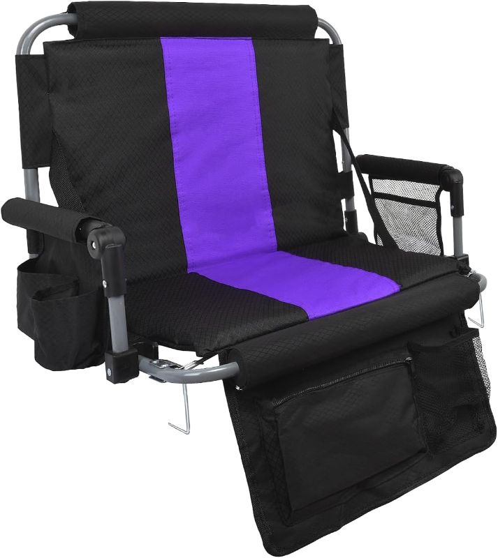 Photo 1 of Stadium Seats for Bleachers with Back Support, Bleacher Seats with Backs and Cushion Wide, Stadium Chairs with Cup Holders, Mesh Bags and Hide Hooks, for Basketball and Football Bench Seats