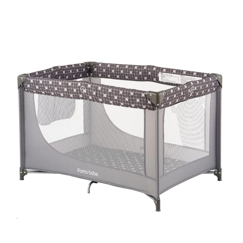 Photo 1 of Pamo Babe Portable Crib Baby Playpen with Mattress and Carry Bag (Grey)