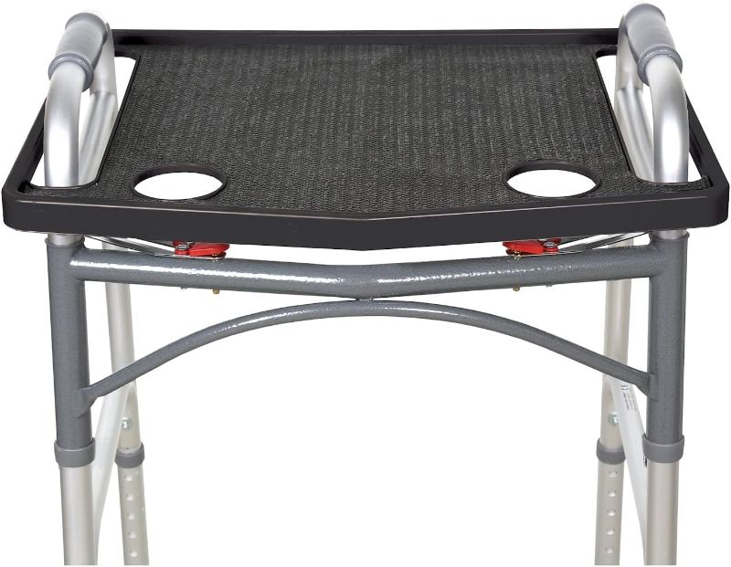 Photo 2 of Support Plus Walker Tray Table - Mobility Table Tray for Walker, Non Slip Walker Tray Mat, Walker Accessories Mat, Cup Holder for Walker (21"x16") - Black