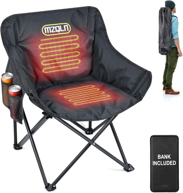 Photo 1 of Small Heated Camping Chair with Battery Pack, 3 Heat Levels Portable Compact Heated Chairs with Cup Holder, Travel Bag Ideal for Outdoor Sports, Camping, Patio, and Picnics, Supports 400 lbs