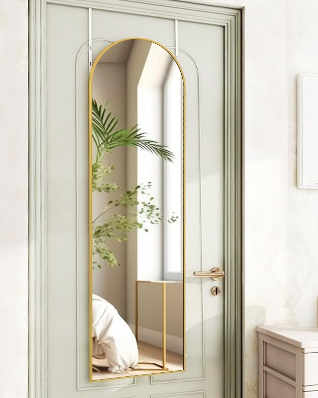 Photo 1 of Arch Mirror Full Length, Door Mirror Full Length, Over The Door Mirror Full Length, 48"x14" Mirror Full Length Door Hanging, Door Hanging Mirror or Bedroom Living Room Closet, Gold