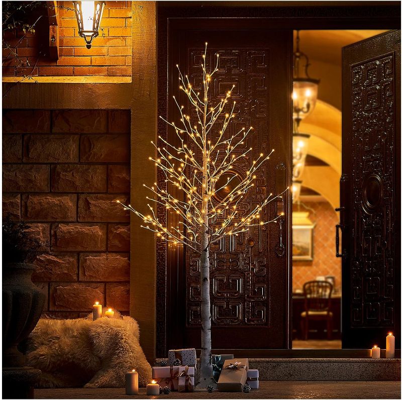 Photo 1 of Hairui Lighted Birch Tree 8FT 240 Warm White Lights, White Twig Tree with Lights for Wedding Party Christmas Decoration Indoor Outdoor Use