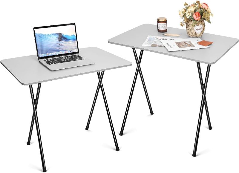 Photo 1 of Foldable Table TV Trays for Eating Set of 2 Large Folding Tray Table Snack Eating Tables for Couch, Kitchen, Living Room, Space Saving, Easy Assembly, 20 x 31.5 x 28 Inch(Gray, Brief)