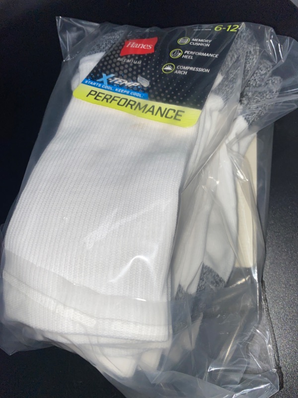 Photo 1 of Hanes Premium Men's Performance Filament Crew Socks 4pk - White 6-12