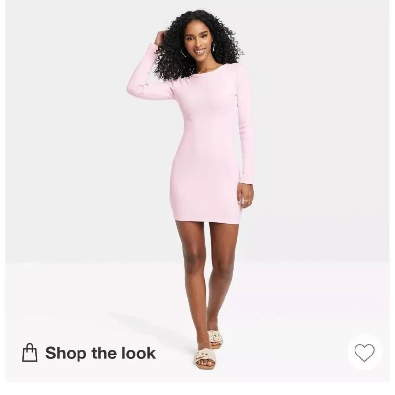 Photo 1 of Large Women's Long Sleeve Mini Rib-Knit Bodycon Dress - Universal Thread Pink L
