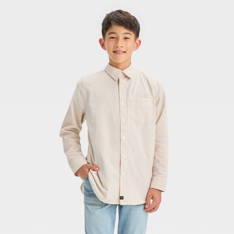 Photo 1 of Boys' Socks & Medium Oxford Striped Long Sleeve Button-Down Shirt - Art Class™ Tan 