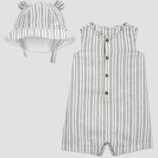 Photo 1 of New Born (0-3Mths) Carter's Just One You® Baby Boys' Striped Bear Jumpsuit with Hat - Green/White Newborn