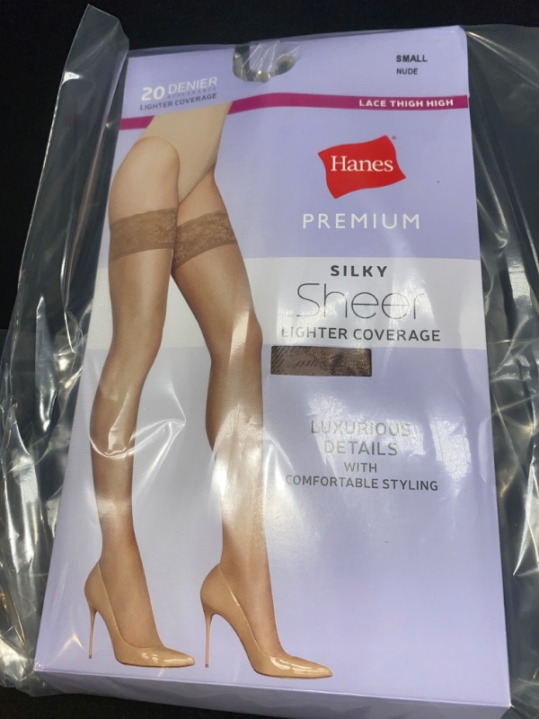 Photo 2 of Small Hanes Premium Women's Sheer Thigh Highs - Nude 