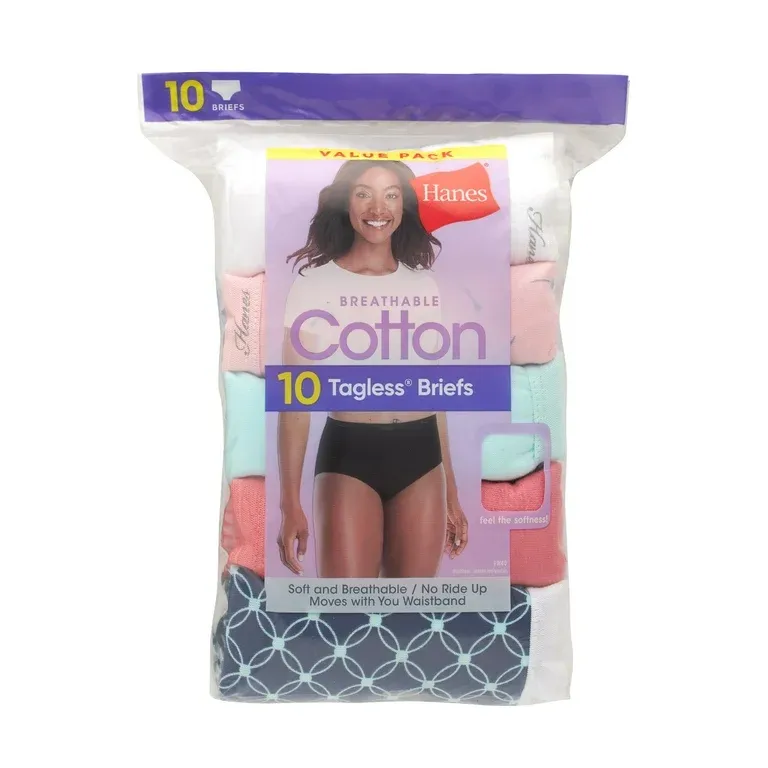 Photo 1 of Large Hanes Women's 9pk Cotton Classic Taggles Briefs - Colors Vary 