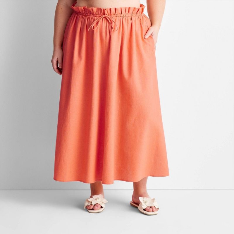 Photo 1 of 2X Women's Linen Tie-Front Maxi Skirt - Future Collective™ with Jenny K. Lopez Coral Orange 