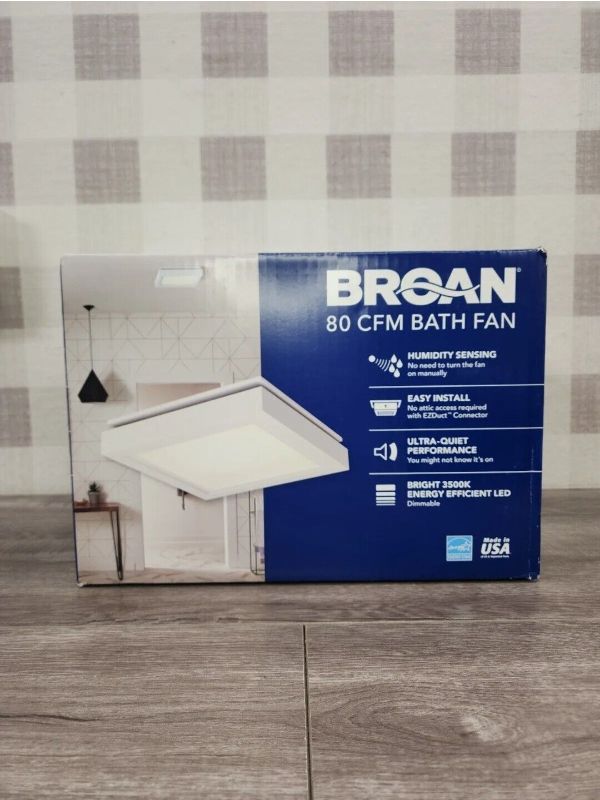 Photo 1 of BROAN 80 CFM Bath Fan CST80SLW 0.8 Sones W/Dimmable LED Light Easy Installation