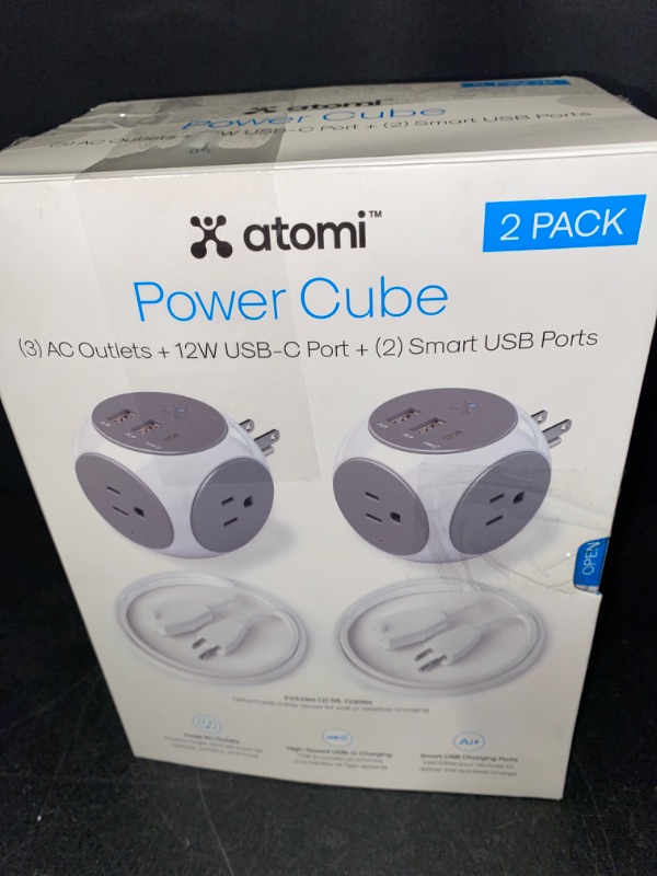 Photo 3 of Atomi Power Cube 2-Pack – 3AC Outlets + 3 Smart USB Ports + 5-ft. Cable