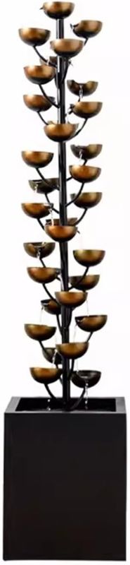 Photo 1 of Desktop Fountain Luxury Retro Wrought Iron Indoor Fountain Creative Living Room Entrance Office Decoration Fountain Cascading Metal Bowl Waterfall Handmade Home Desktop Decoration (Size : 35x35x158cm BOX NOT INCLUDED***