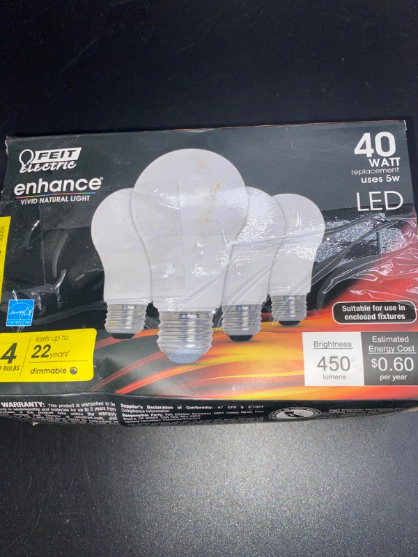 Photo 3 of Feit Electric Enhance LED 5 Watt (40W Equivalent) Bright White Light Bulbs A19 E26 Dimmable (4 Pack)