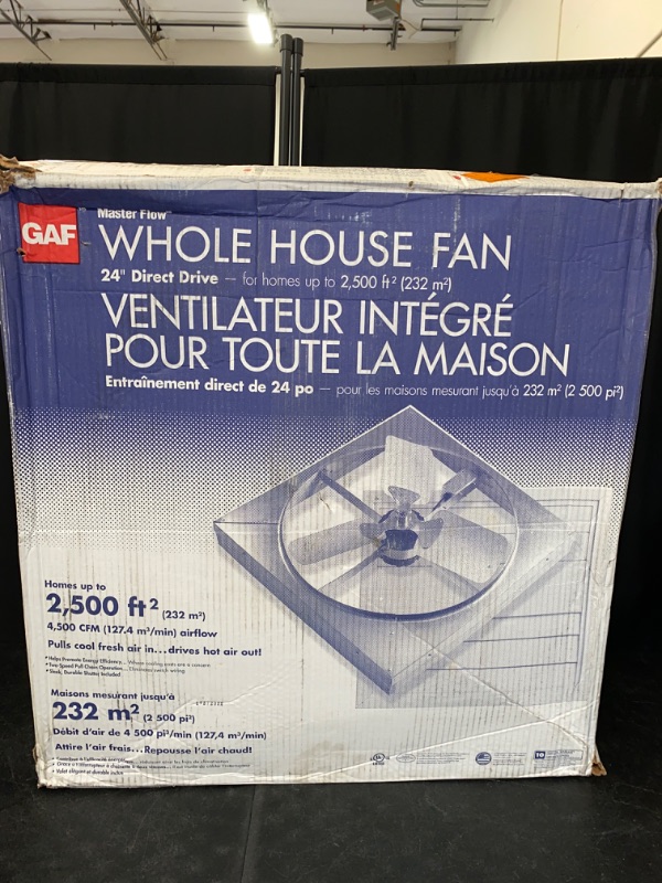 Photo 2 of 4500 CFM 24 in. Direct Drive Whole House Fan with Shutter FACTORY SEALED**