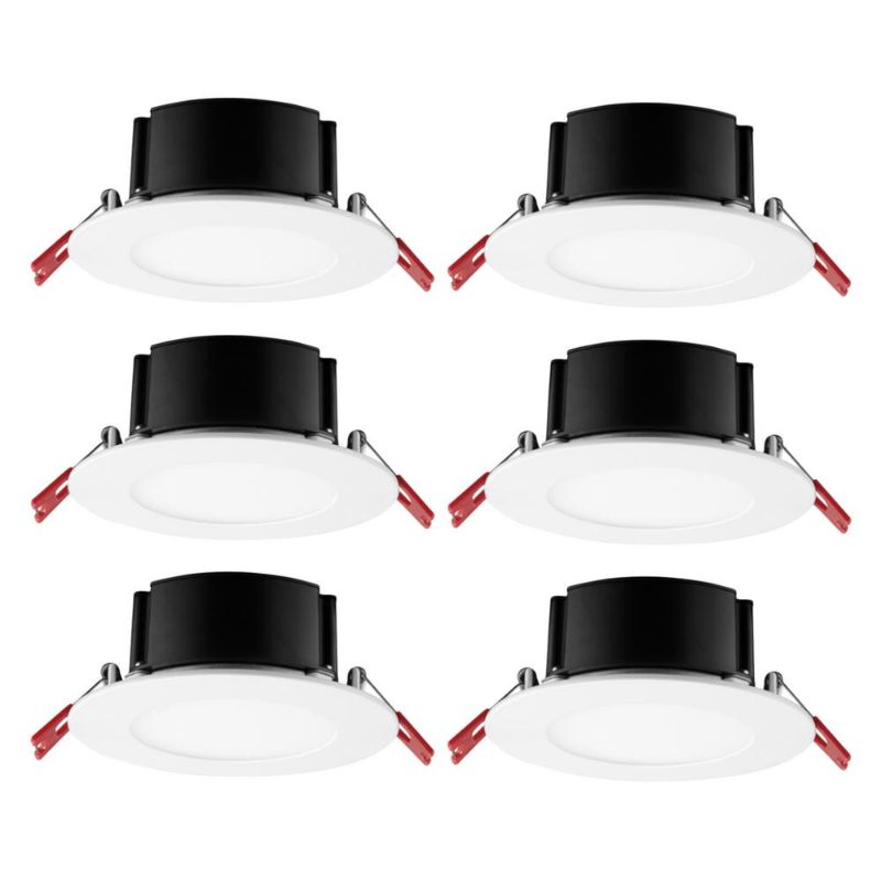 Photo 1 of Commercial Electric 4 in. White Flush Round Wet Rated LED Integrated Recessed Lighting Kit (6-Pack)