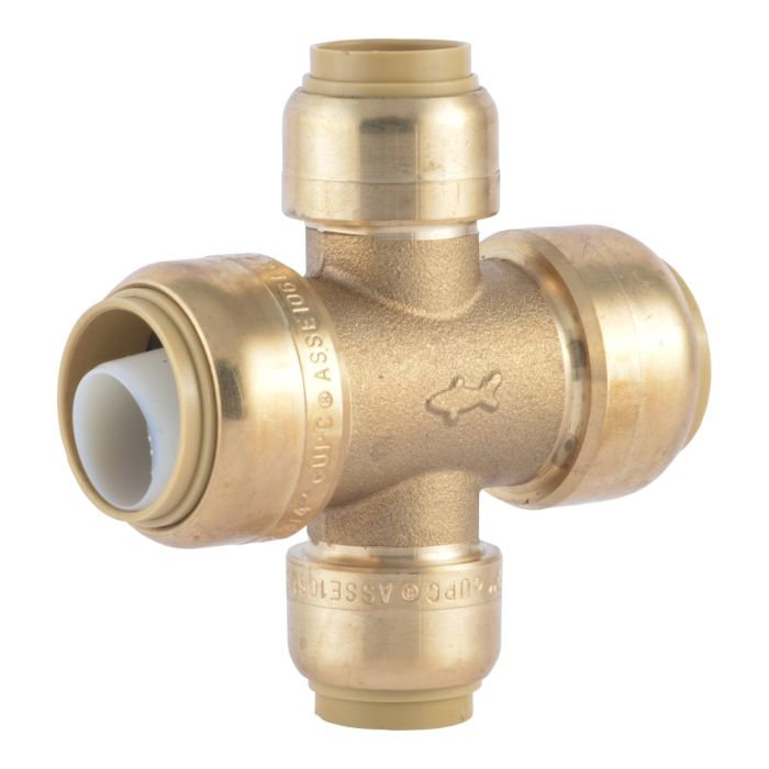 Photo 1 of 3/4 in. X 3/4 in. X 1/2 in. X 1/2 in. Push-to-Connect Brass Cross Tee Fitting