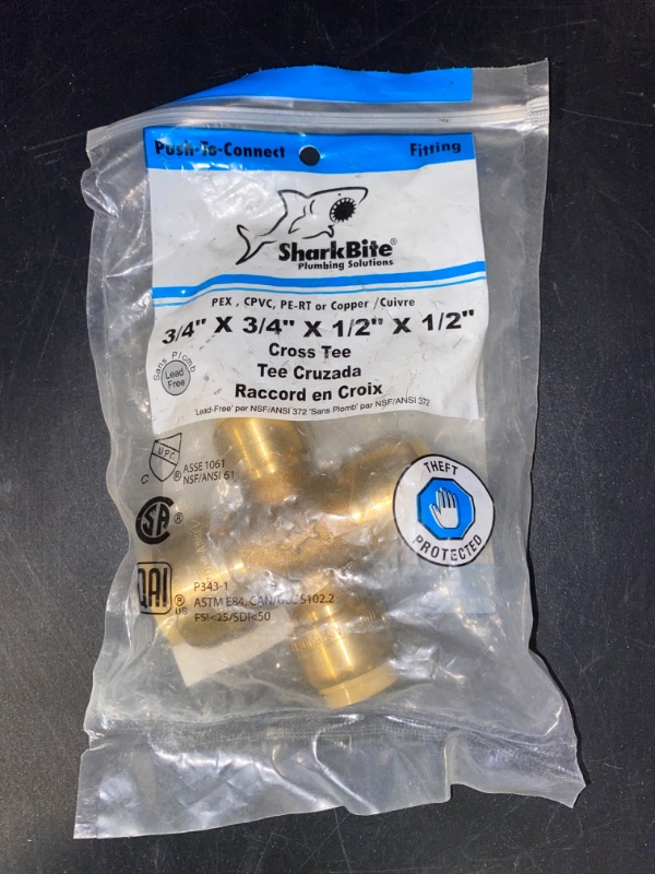 Photo 1 of 3/4 in. X 3/4 in. X 1/2 in. X 1/2 in. Push-to-Connect Brass Cross Tee Fitting