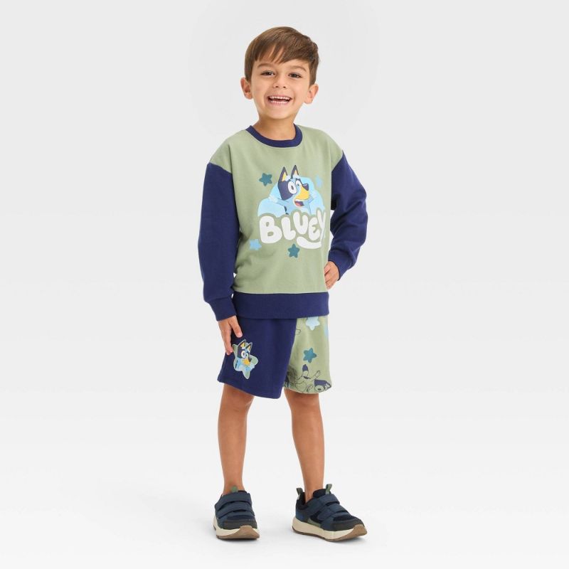 Photo 1 of 4T Toddler Boys' Bluey French Terry Top and Bottom Set - Blue/Green 